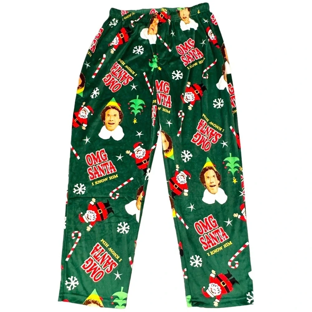 NWOT Elf Sizes L, XL  “OMG! Santa I Know Him” Green Christmas PJ Pants New!